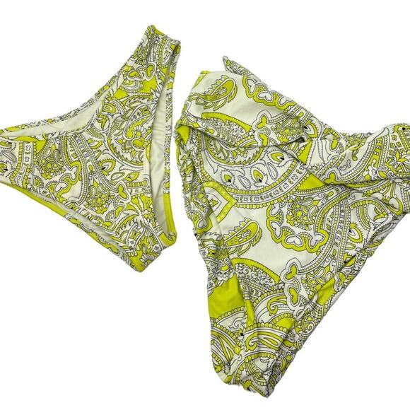 Montce x Revolve Paula Tie Up and Lulu Bikini Bottoms in Chartreuse Paisley - Picture 1 of 11